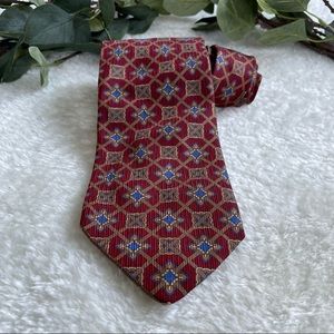 Jos. A. Bank Signature Gold Red and Blue Geometric Print Textured Silk T…